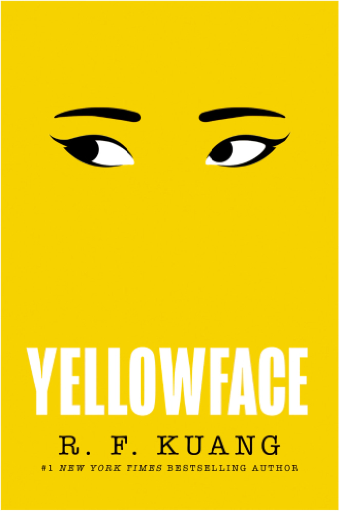Cover of Yellowface depicts two illustrated eyes looking to the side on a bold yellow background