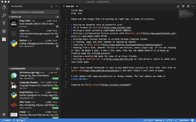 A screenshot of this site&rsquo;s HTML template code in VS Code.