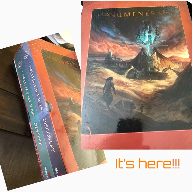 Image of both Discovery and Destiny in a brown slipcase cover that features the Numenera logo.