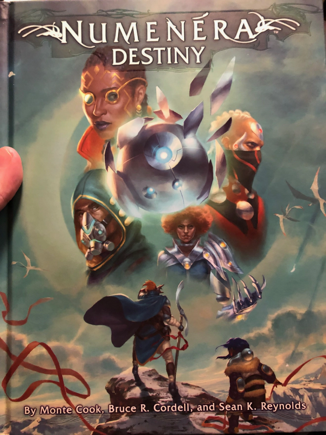 Cover of Numenera Destiny showing off strange characters in a science fantasy setting.