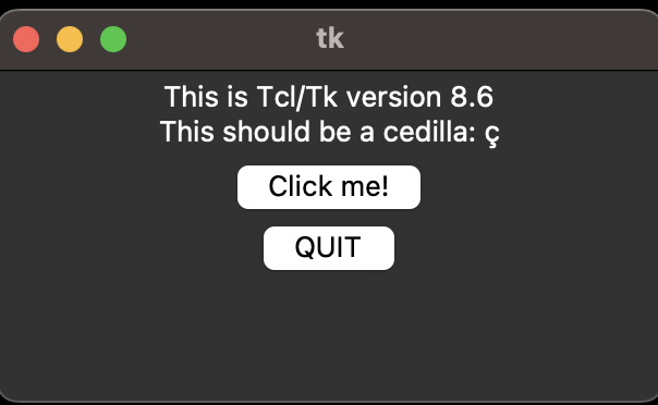 Test GUI window rendered by tkinter