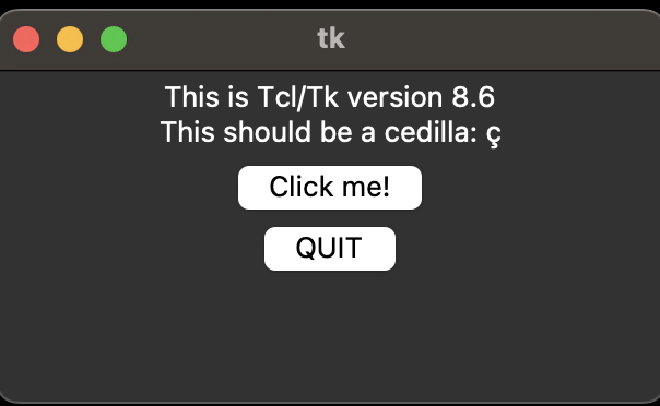 Test GUI window rendered by tkinter